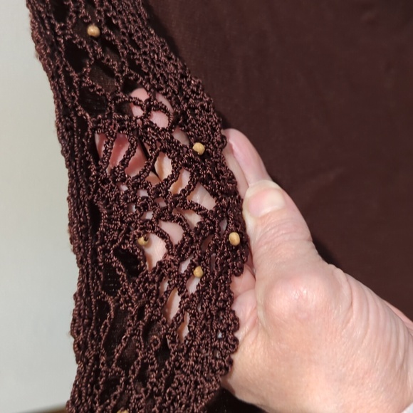 Notations Chocolate Cardi w/Hand Crochet Lace Trim Size Medium - Picture 7 of 16